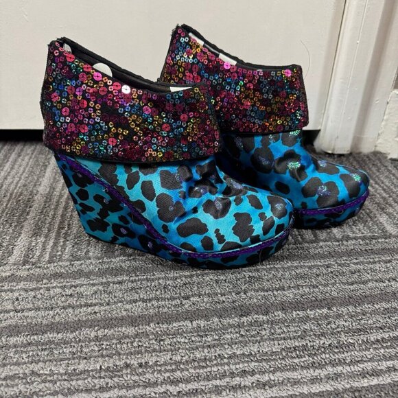 IRON FIST - WOMENS TREASURE BOX WEDGES IN TURQUOISE leopard sequin - Picture 4 of 11